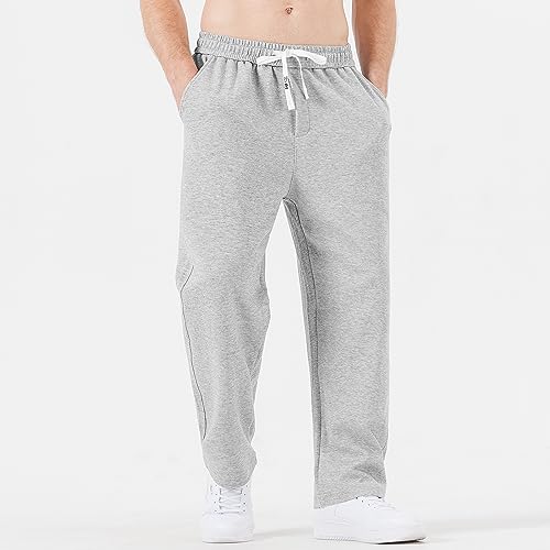 HHZ Men's Cotton Casual Loose Fit Sweatpants Yoga Baggy Sweats Open Bottom Sweatpants Lounge Jogging Gym Workout Pants Wide Leg Sweatpant(Y001Light Grey,34) - Image 2