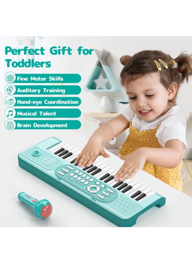 Kids Piano, 37 Keys with Microphone, Gifts for Boys and Girls, Educational Toys on Keyboard and Musical Instruments (Product Code 668-04) Light Green