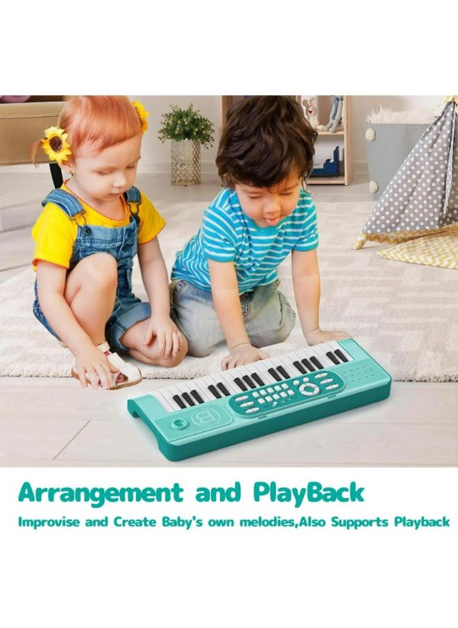 Kids Piano, 37 Keys with Microphone, Gifts for Boys and Girls, Educational Toys on Keyboard and Musical Instruments (Product Code 668-04) Light Green