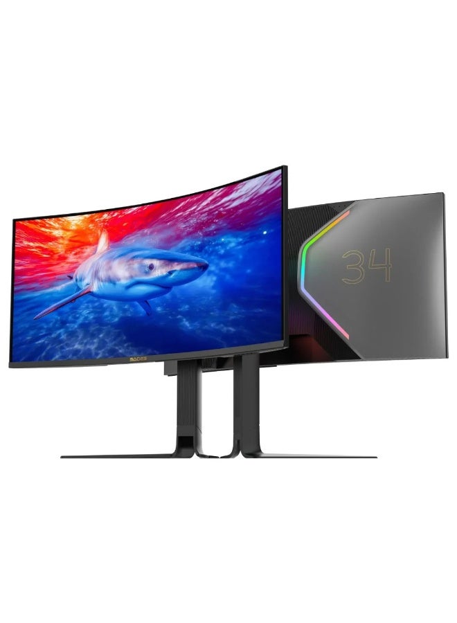 SADES-BL Shark 34 Inch Curved Gaming Monitor, 4K WQHD, 165Hz, 0.3ms, HDMI 2.1, Black - Image 2