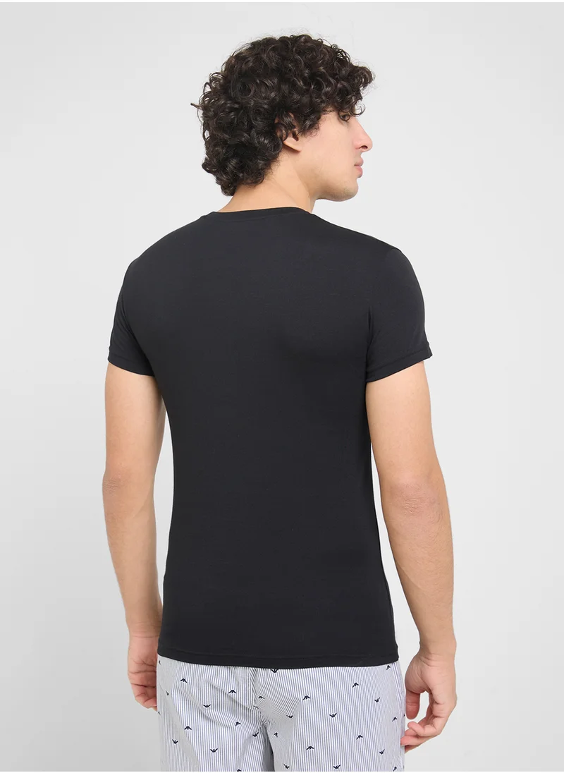 امبوريو ارماني Beachwear Logo Crew Neck T-Shirt