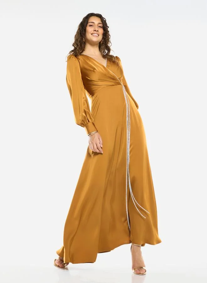 House of Moda Wrap Front Embellished Tie Detail Maxi Dress