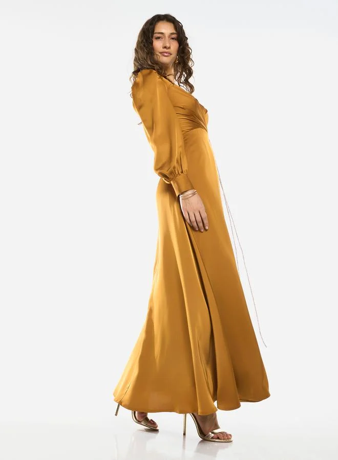 House of Moda Wrap Front Embellished Tie Detail Maxi Dress