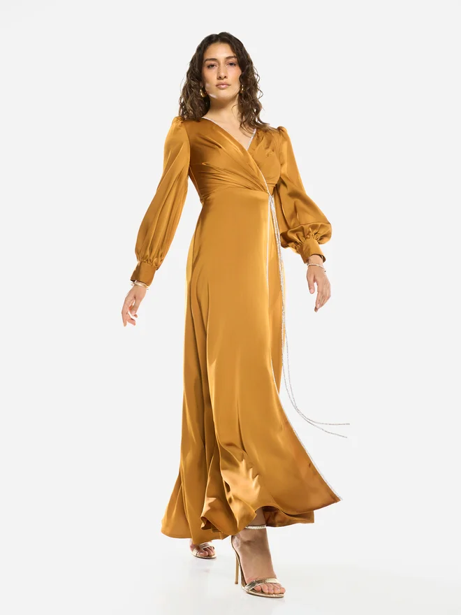 House Of Moda Wrap Front Embellished Tie Detail Maxi Dress