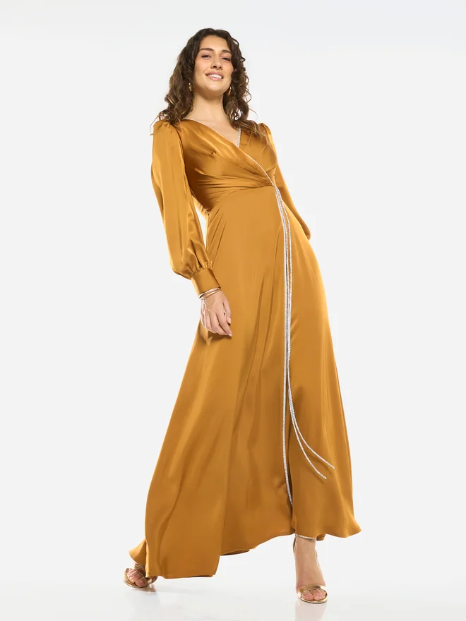 House Of Moda Wrap Front Embellished Tie Detail Maxi Dress