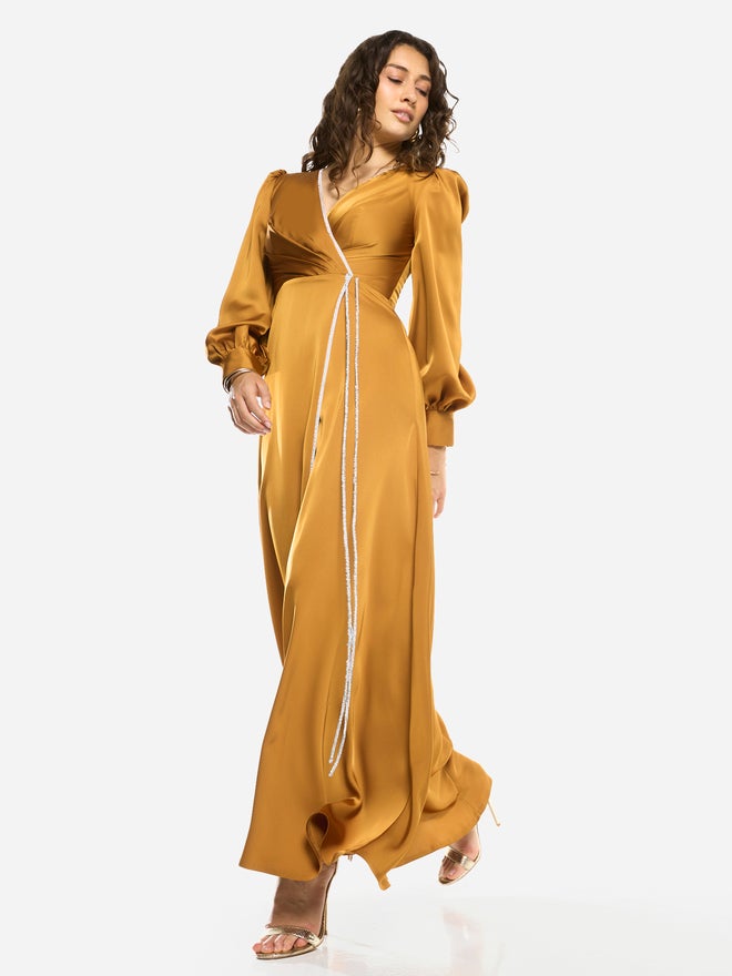 House of Moda Wrap Front Embellished Tie Detail Maxi Dress - Image 3