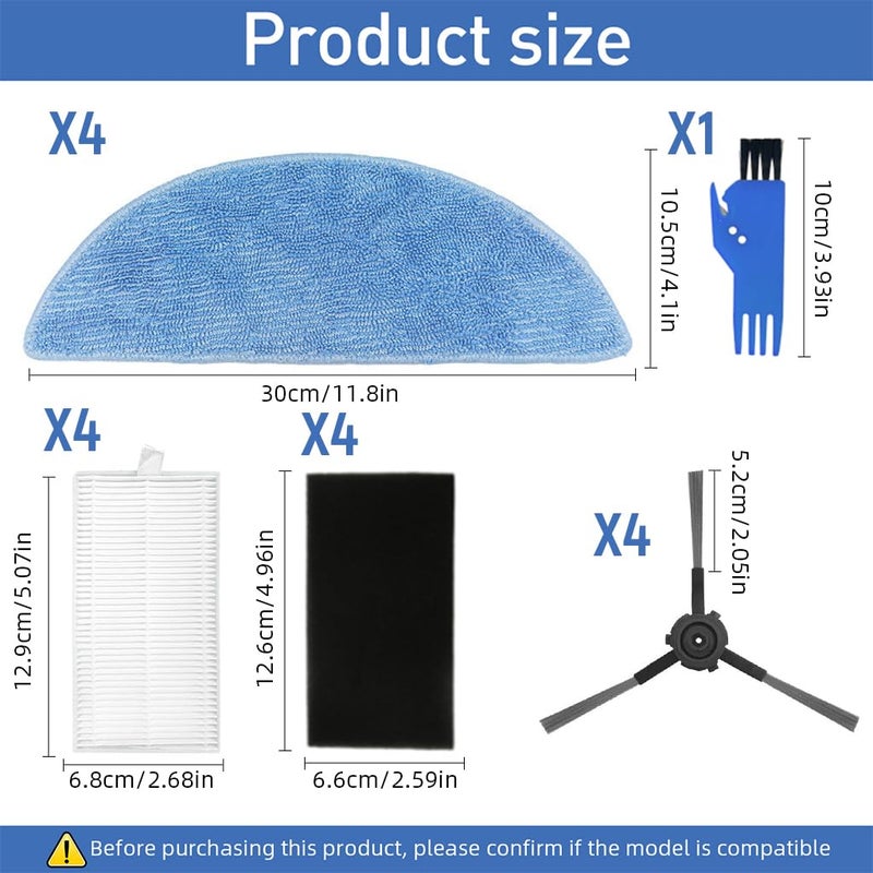 HASTHIP HASTHIP 13Pcs Replacement Parts for Ecovacs Deebot Y1 Pro Y1 Robot Vacuum Cleaner Replenishment Kit Replacement Accessories Includes 4 Microfiber Pads 4 Side Brushes 4 Filters 1 Cleaning Brush - Image 3
