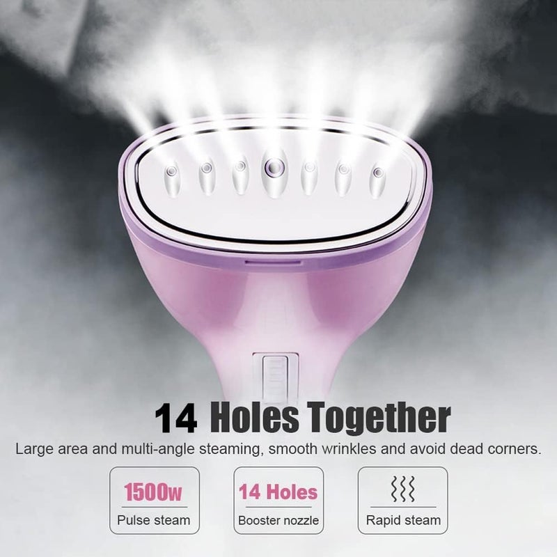 PROTON DLC Garment Steamers 280ml Handheld Fabric Steamer 14 holes 15Seconds Fast-Heat 1500W Garment Steamer for Home Travelling Portable Steam Iron (pink) - Image 2
