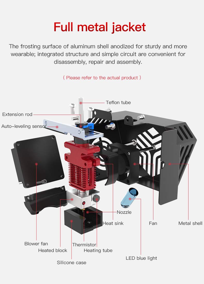 POLISI3D Original Creality CR6 SE Hotend Extruder Full Kit Assembled for CR-6 SE CR6 MAX 3D Printer w/Auto Leveling, Back Support Bracket, Heater, Thermistor, Cooling System - Image 2