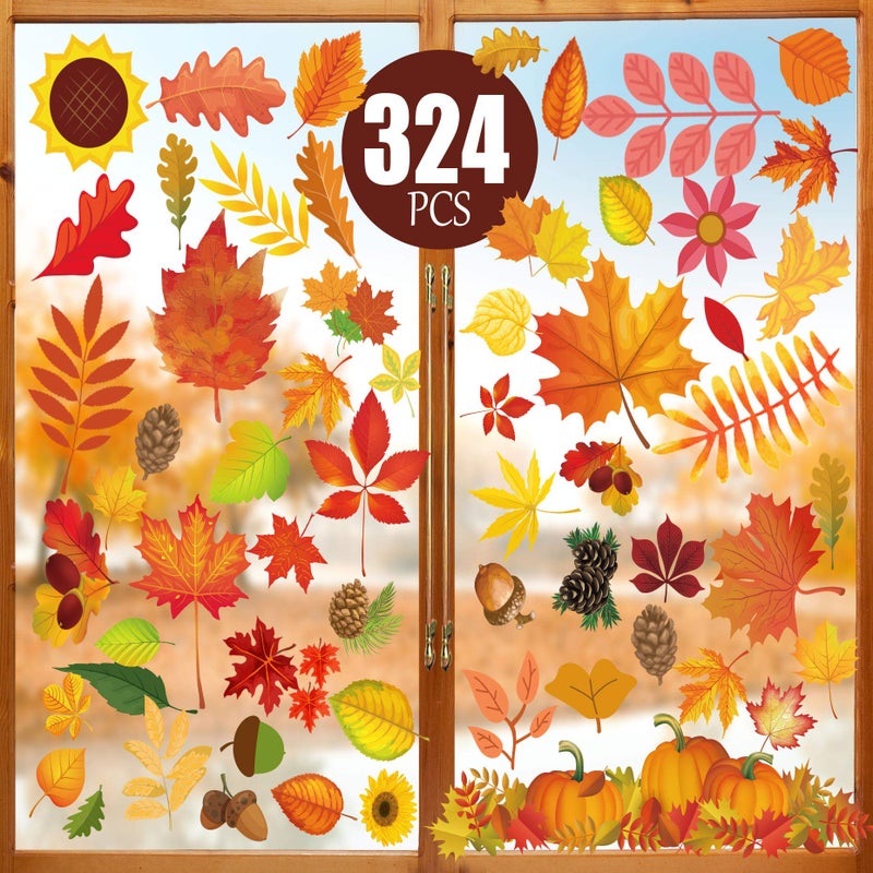 Funnlot Fall Decorations  Thanksgiving Window Clings for Glass 324 PCS Window Stickers Decor for Home Office Classroom