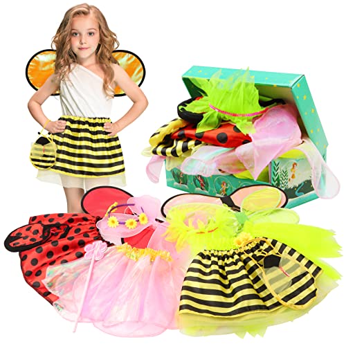 Toycost Girls Princess Dress up Trunk Ladybug Bee Butterfly Green Fairy Role Play Costume Set for Little Girls Toddler Aged 37 - Image 1