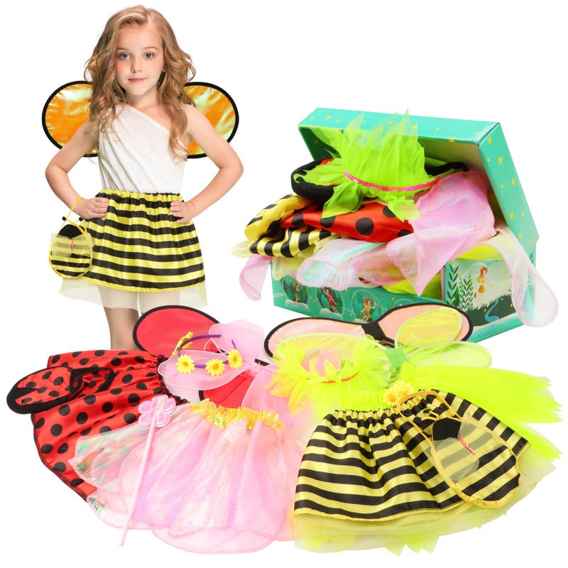 Toycost Girls Princess Dress up Trunk Ladybug Bee Butterfly Green Fairy Role Play Costume Set for Little Girls Toddler Aged 37 - Image 4