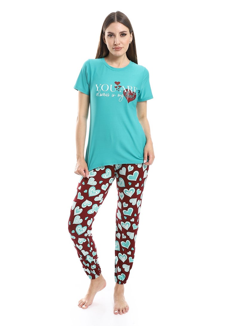 Caesar Women Pajama Set With Half Sleeves And Printed Photo - Image 1