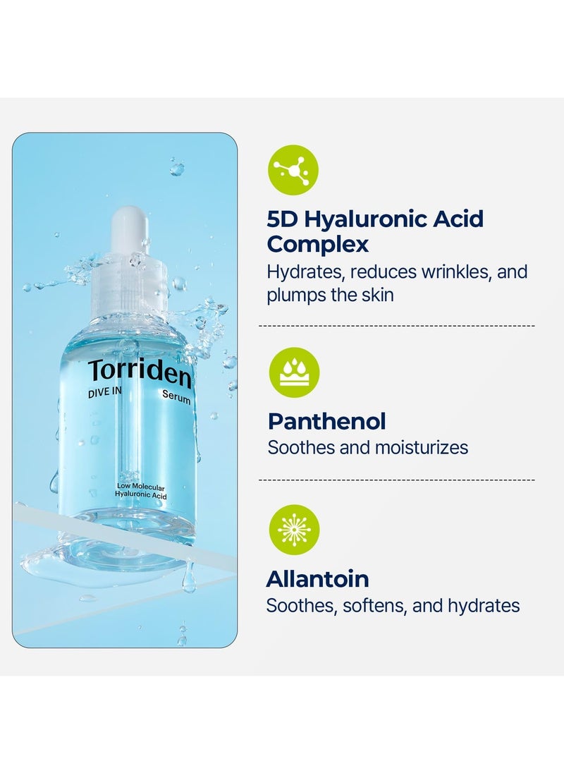Torriden - DIVE-IN Low-Molecular Hyaluronic Acid Serum, 1.69 fl oz | Fragrance-free Face Serum for Dry, Dehydrated, Oily Skin | Vegan, Clean, Cruelty-Free Korean Skin Care - Image 1
