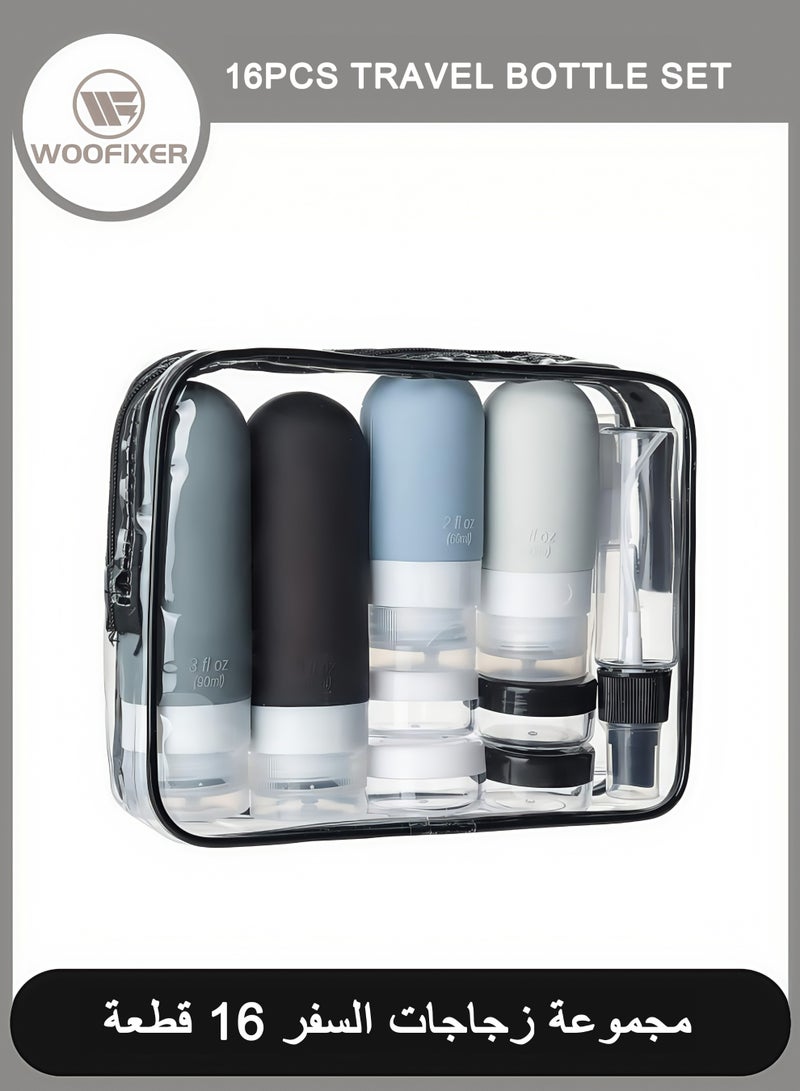 ووفيكسر مجموعة من 16 زجاجة سفر - حاويات سيليكون مانعة للتسرب وقابلة للضغط لمستحضرات التجميل والبلسم والشامبو واللوشن وغسول الجسم - Image 1