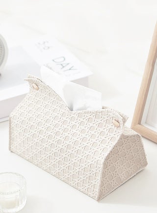 Weave Pattern Tissue Box Cover, PU Leather Waterproof Sofa Table Desk Organizer  for Living Room, Bedroom, Office - view 2
