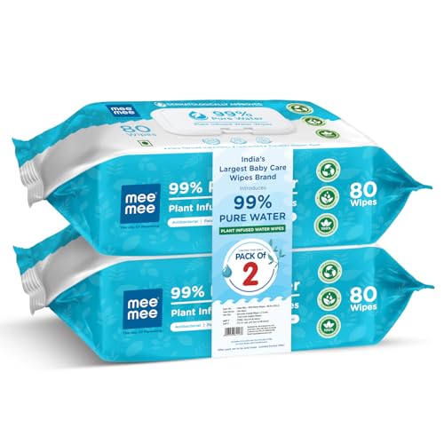 Mee Mee Pure Water Wet Wipes with Lid 80 pcs x 2 (160 pcs) – Unscented, Plant Derived, Super Thick Baby Wipes | Gentle for Sensitive Skin - Image 1