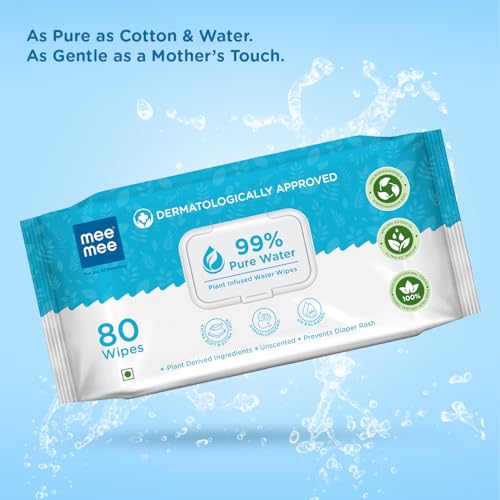 Mee Mee Pure Water Wet Wipes with Lid 80 pcs x 2 (160 pcs) – Unscented, Plant Derived, Super Thick Baby Wipes | Gentle for Sensitive Skin - Image 2