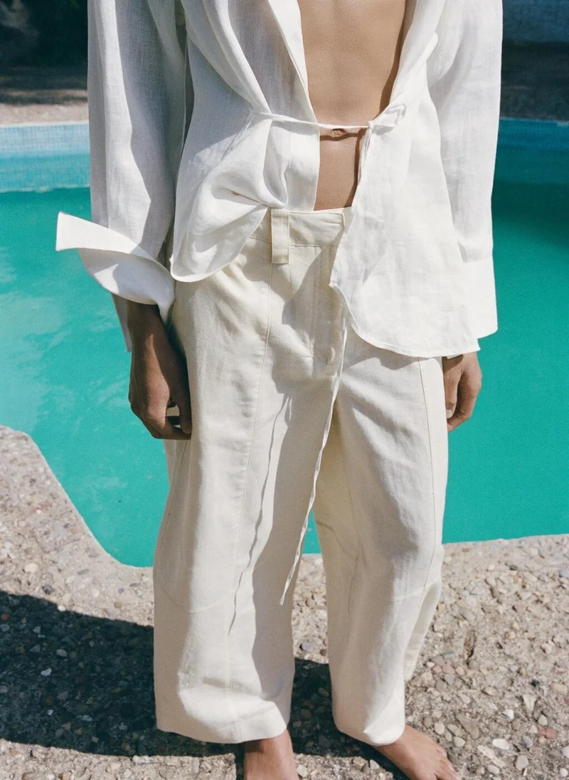 MANGO Linen Balloon Trousers
