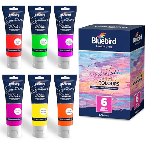 BLUEBIRD Signature Neon Acrylic Paint Set Fluorescent Colors 6Pack 25 Fl Oz Tubes Heavy Body Acrylic Paints For Professionals Students Adults Artists - Image 1