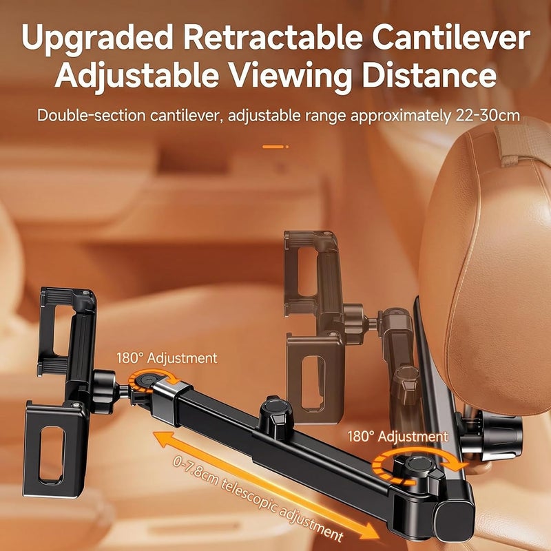 ToolHouse Car Headrest Tablet Stand - Adjustable Foldable and Extendable Arm, 360-Degree Rotating Holder for Many Tablets and Phones, Suitable for Backseat Passengers and Travel - Image 4