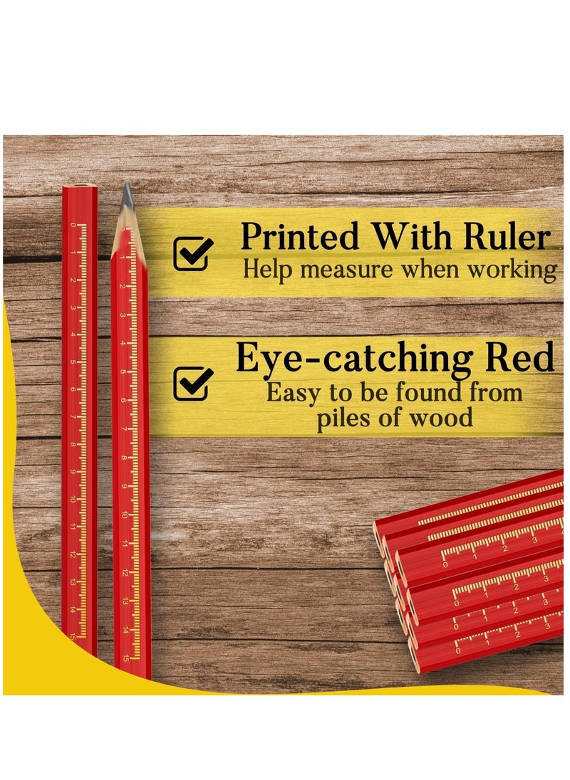 SYOSI Carpenter Pencil Set With Sharpener 10 Pack Red Woodworking Marking Pencil with Metric Marking + 2 Pack Pencil Sharpener 6.9" Flat Octagon Hard Black Carpenter Marking Pencil for Wood Marking Tools  - Image 4