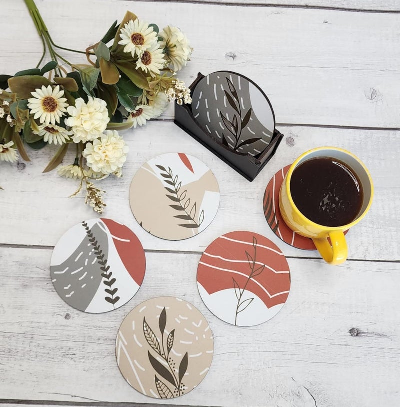 My Creative Hut Tea Coasters Set of 6, Beautiful Design with Stand for Tea Cups, Coffee Mugs, and Glasses, Ideal for Gifting Rakhi, Diwali (Jungle) - Image 1