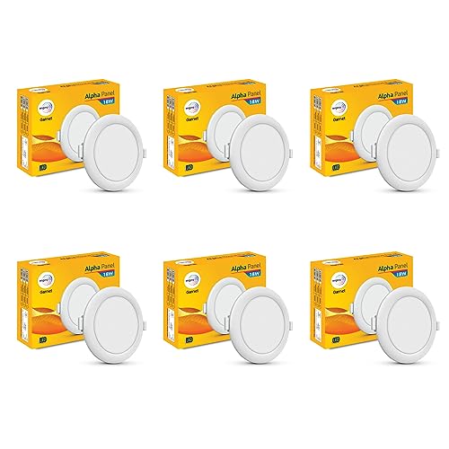 wipro Polycarbonate Garnet 18W Round LED Alpha Panel | Cool White Light (6500K) | Recessed Down Light for False Ceiling | Cutout - 159Mm | Pack of 6 - Image 1