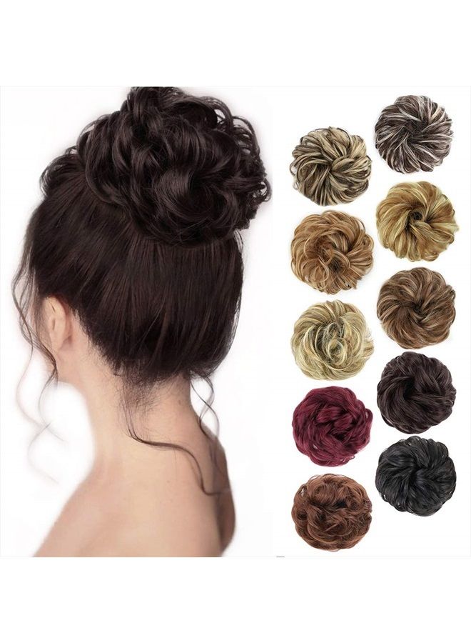 MORICA 1PCS Messy Hair Bun Hair Scrunchies Extension Curly Wavy Messy Synthetic Chignon for Women Updo Hairpiece (Dark Brown) - Image 1