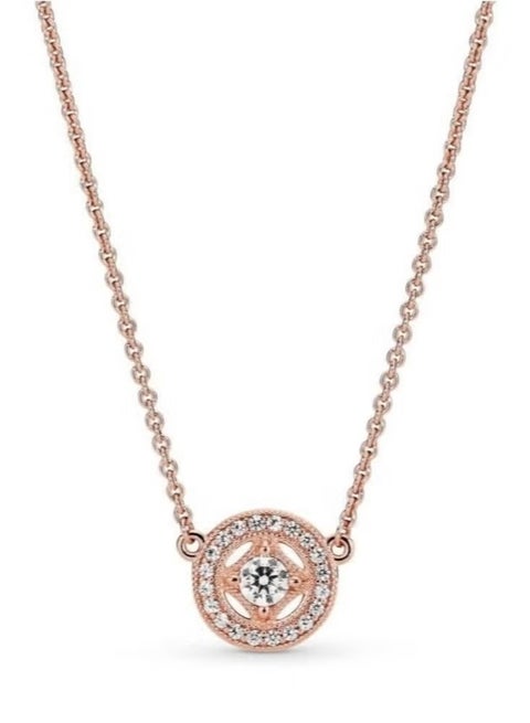 قلادة دائرية عتيقة من الذهب الوردي عيار 14 قيراطًا ومرصعة بزركونيا مكعب شفاف قابلة للتعديل للنساء
