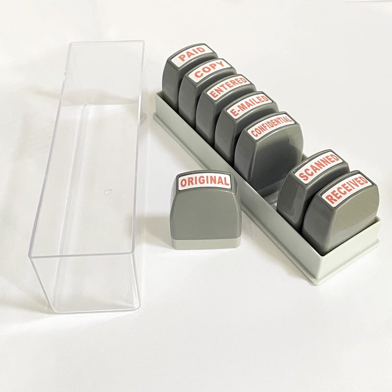 WAFJAMF WAFJAMF Office Stamp Set 8Pcs SelfInking Rubber Business Stamp  Red Ink 
