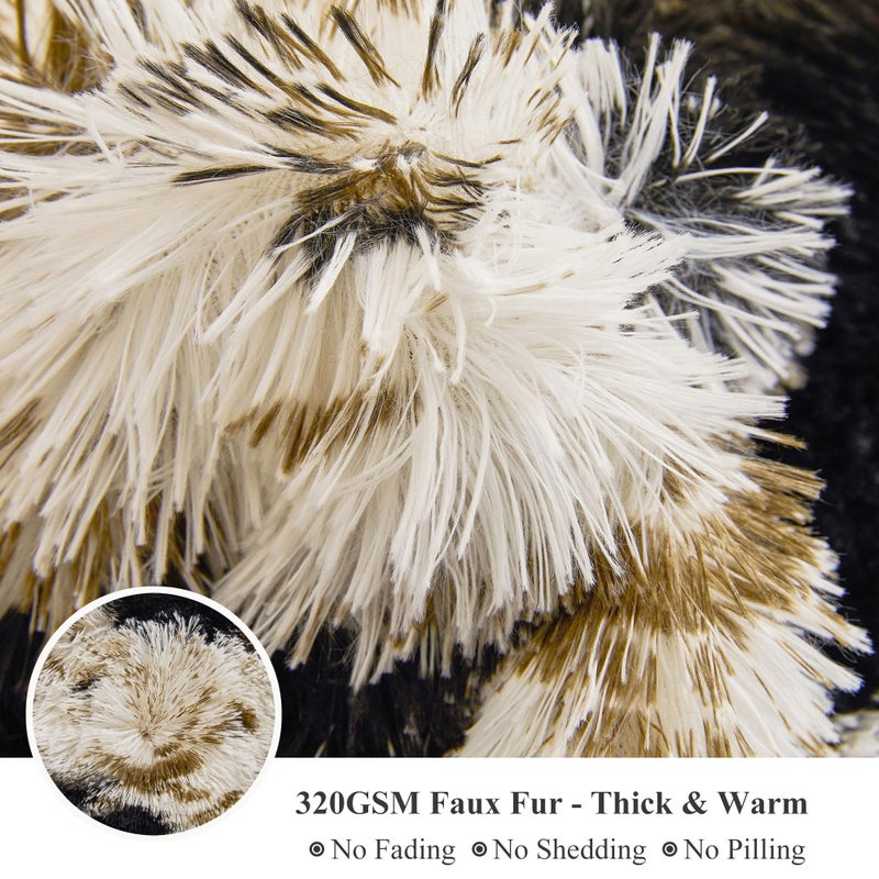 XeGe Cow Print Fluffy Faux Fur Duvet Cover Set, 3 Pieces Soft Plush Shaggy Fuzzy Bedding Set(1 Faux Fur Farmhouse Comforter Cover + 2 Furry Pillowcases), Zipper Closure(Queen, Cow Print Brown) - Image 5