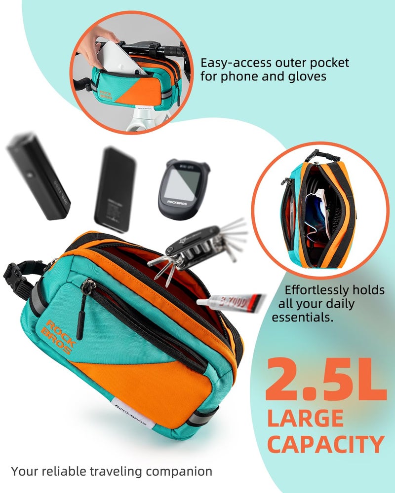 ROCKBROS Bike Handlebar Bag Large Capacity Bicycle Handle Bar Bag Quick Release Bike Front Bag Bike bag with Shoulder Strap Cycling Accessories for Men Women - Image 3