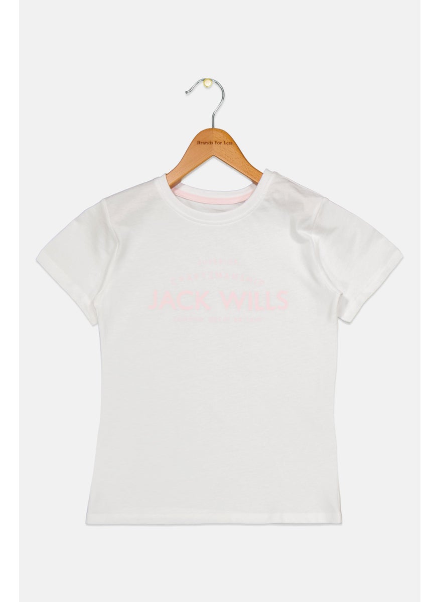 Jack Wills Kids Girl Crew Neck Short Sleeves Graphic Print T-Shirts, White  - Image 1