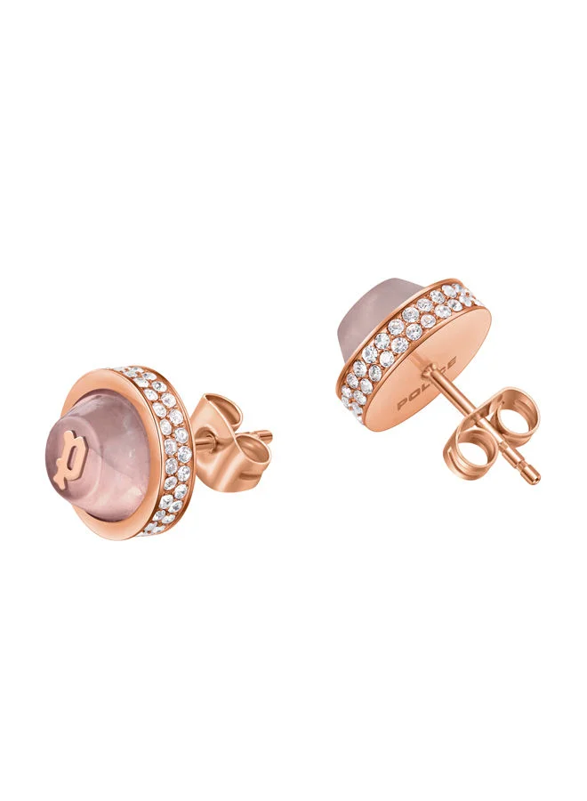POLICE Beaming Earring for Women Rose Gold Plating with Quartz Inlay Pave Stud