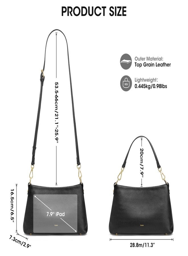 Kattee Genuine Leather Crossbody Bags for Women 2025 Trendy, Top Grain Leather Tote Purses Shoulder Handbags with 2 Removable Straps, Black - Image 4