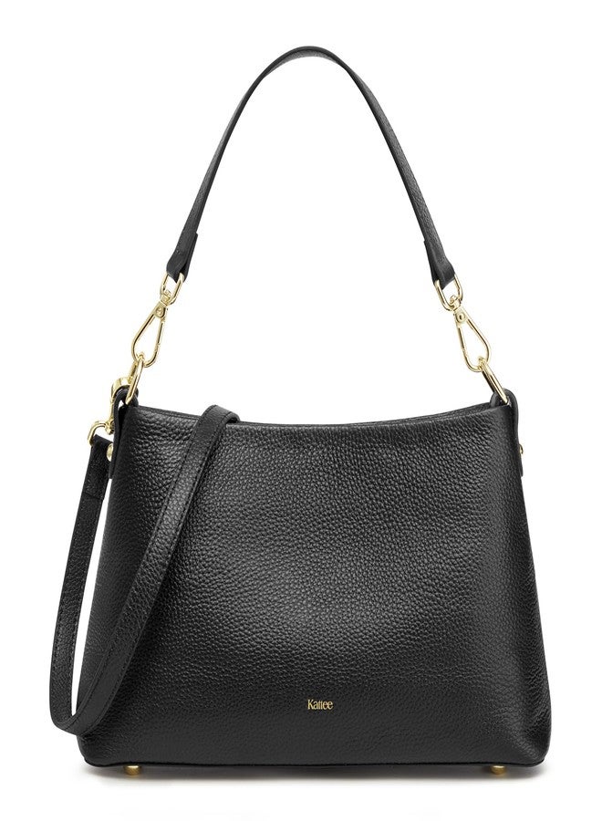 Kattee Genuine Leather Crossbody Bags for Women 2025 Trendy, Top Grain Leather Tote Purses Shoulder Handbags with 2 Removable Straps, Black - Image 1