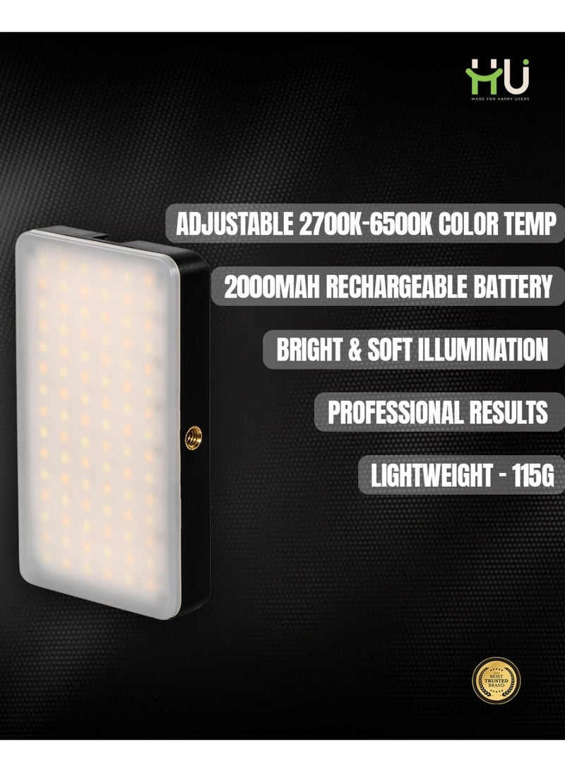 إتش يو إضاءة كاميرا LED قابلة للشحن 2000mAh – ضوء تصوير قابل للتعديل من 2700K إلى 6500K للفلوغ والبث المباشر - Image 3