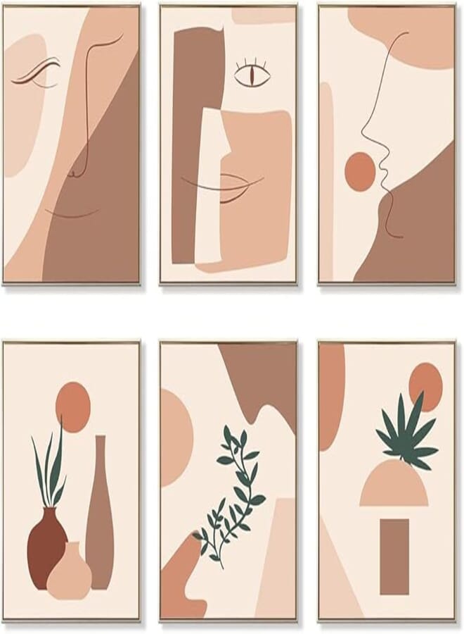 Nico Art 6 Pieces Abstract Boho Wall Art Minimalist Prints Line Art Woman Face Landscape Geometric Drawing Poster for Makeup Studio Bedroom Dorm Living Room Decor Set of 6 8x10 inches Unframed