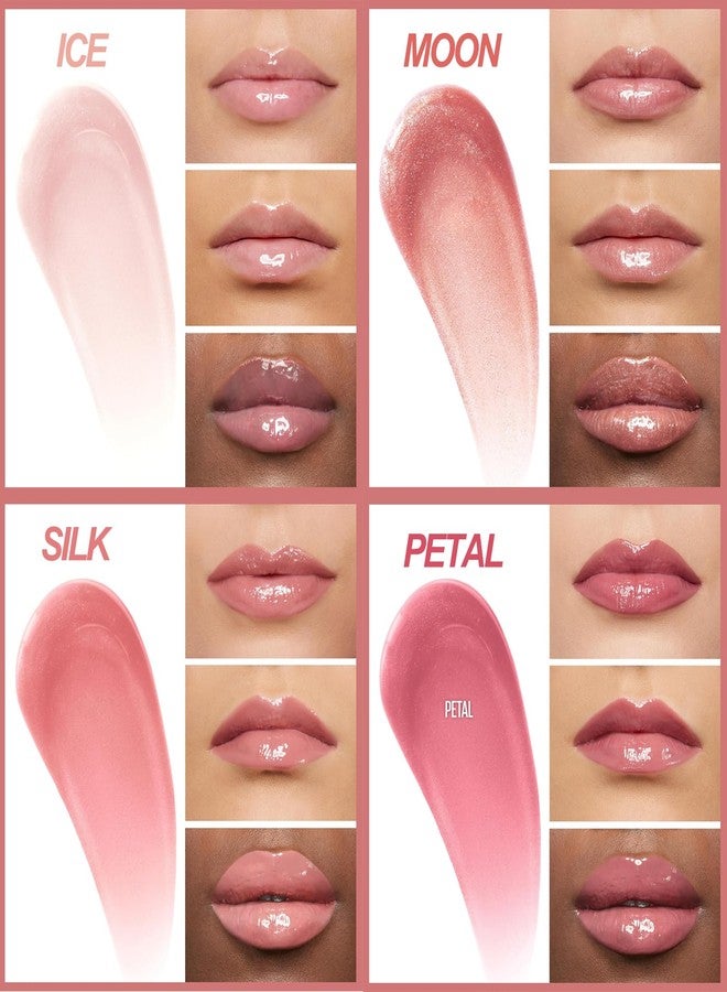 Skynest 4 Pcs Hydrating Lip Gloss, ICE/MOON/SILK/PETAL High Moisturizing Oil Tint with Hyaluronic Acid, High Shine for Plumper Looking Lips (#A) - Image 2