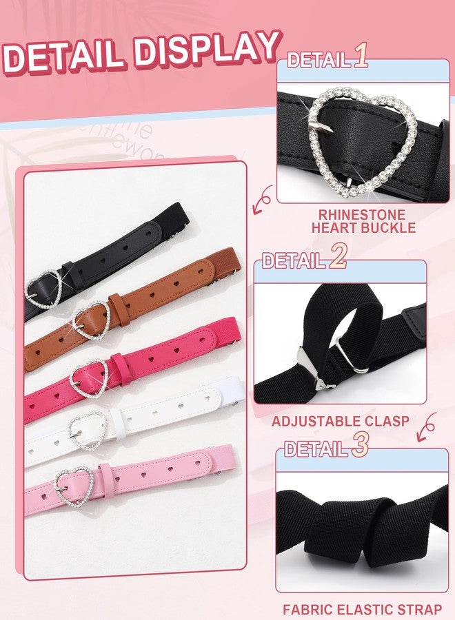 AWAYTR Girls Elastic Leather Belt - Rhinestone Heart Buckle Stretch Kids Belt for Toddler (Black, 80cm) - Image 2