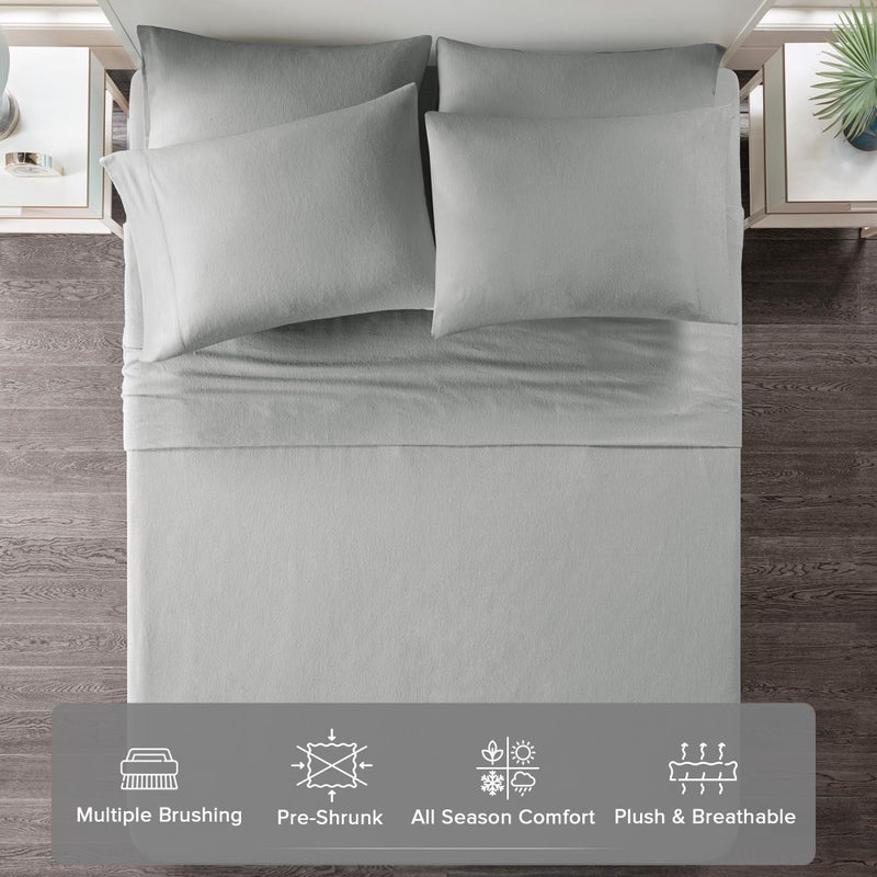 Comfort Spaces Cotton Flannel Sheets Queen Size, Ultra Soft Flannel Sheet Set with 14" Elastic Pocket , Breathable Warm Flannel Bedding, Grey Solid 4 Piece - Image 4