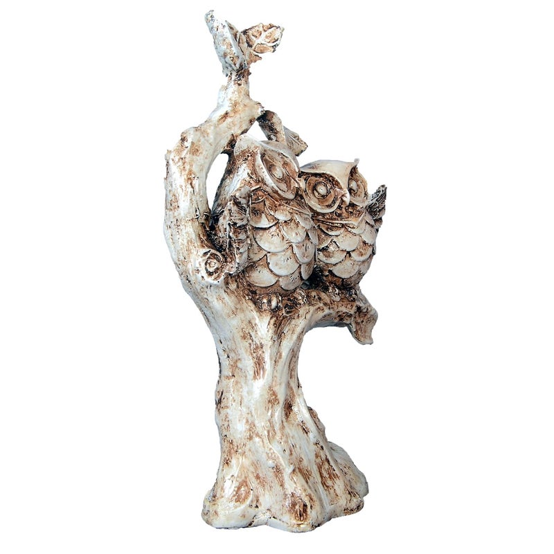 DEQUERA Handcrafted Owl Couple on Tree Showpiece Bird Statue for Home Dcor Living Room Bedroom Table Top Antique Garden Decoration Items 26 X 17 cm Beige White - Image 2