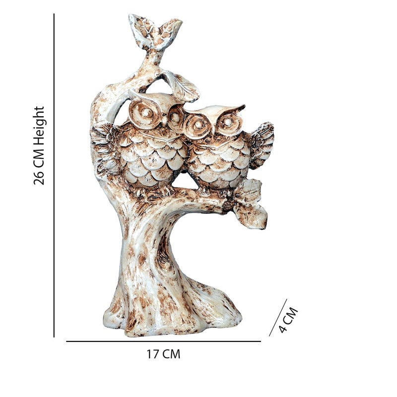 DEQUERA Handcrafted Owl Couple on Tree Showpiece Bird Statue for Home Dcor Living Room Bedroom Table Top Antique Garden Decoration Items 26 X 17 cm Beige White - Image 5