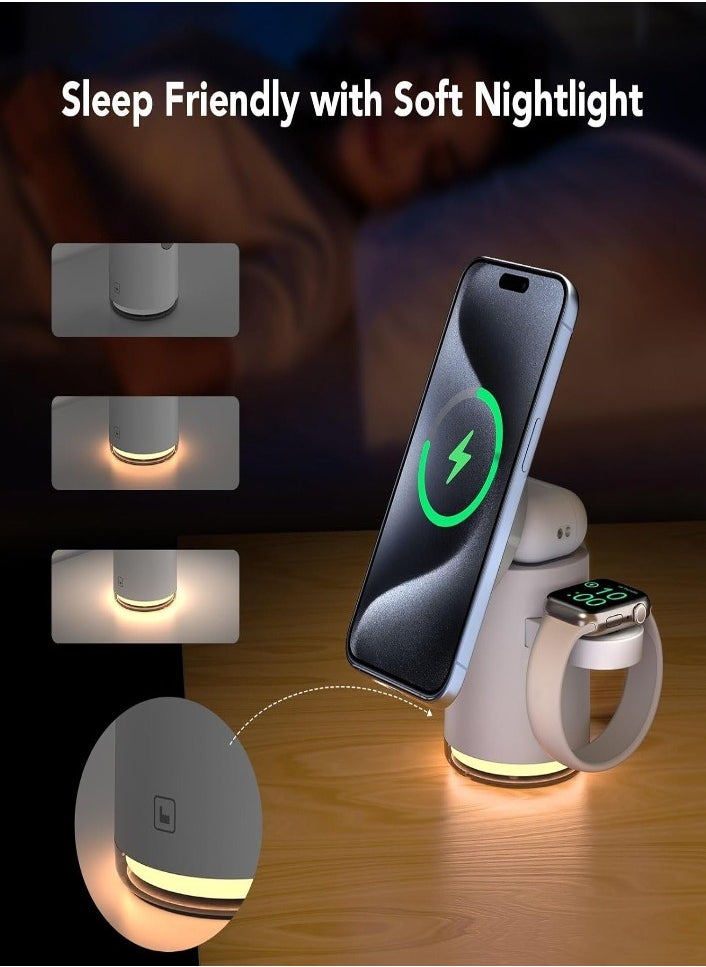 X الإصدار - شاحن لاسلكي سريع 4 في 1، محطة شحن متعددة الأجهزة بقدرة 15 واط Qi لأجهزة Apple iPhone 15/14/13/12/AirPods/iWatch - اللون الأبيض - Image 1
