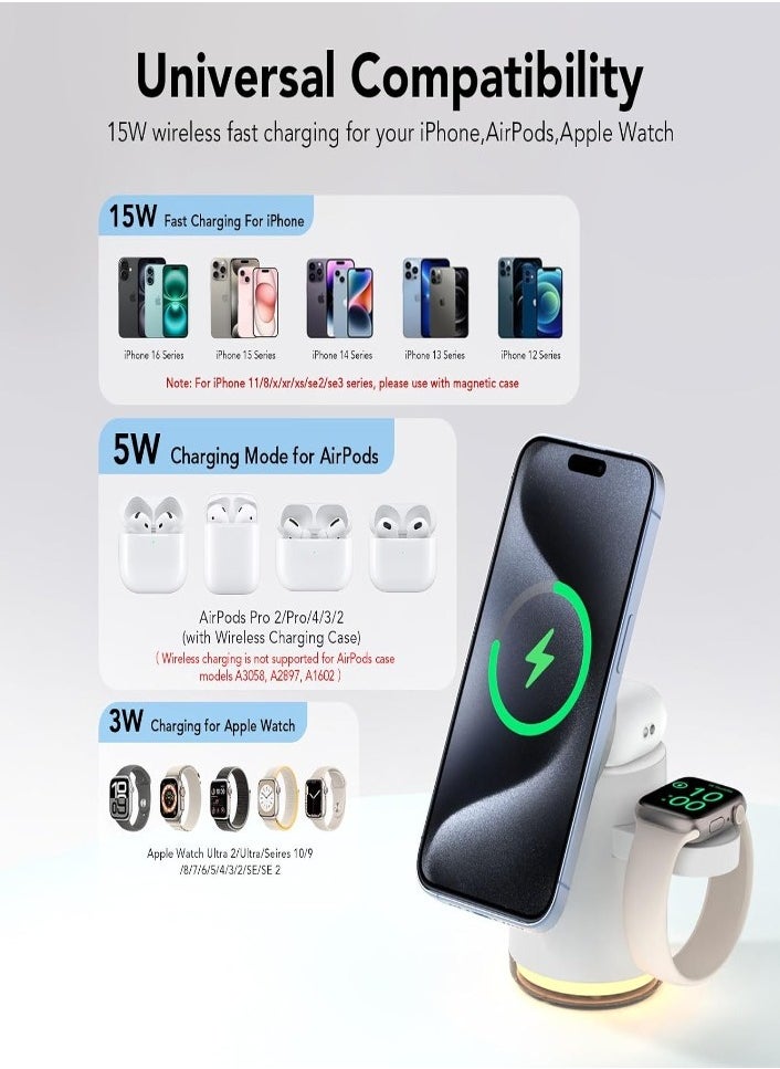 X الإصدار - شاحن لاسلكي سريع 4 في 1، محطة شحن متعددة الأجهزة بقدرة 15 واط Qi لأجهزة Apple iPhone 15/14/13/12/AirPods/iWatch - اللون الأبيض - Image 1