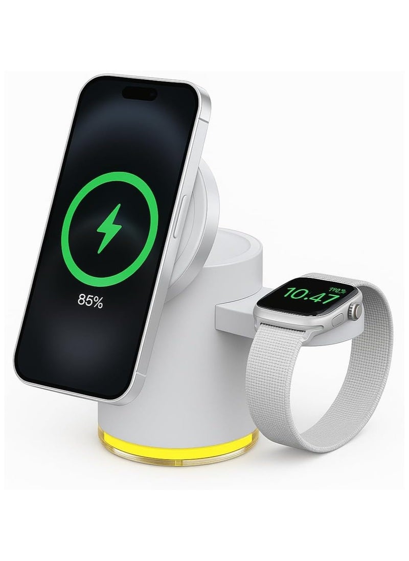 XVersion 4 in 1 Wireless Fast Induction Charger Station, 15W Qi Multi-Device Charger Stand Stations for Apple iPhone 15/14/13/12/Air pods/iWatch - White  - Image 1