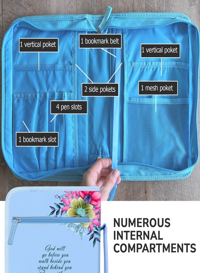 DEHITE Bible Cover Case for Women — Bible Carrying Cases for Women – Blue Large Size – Bag Fits Book 10.1x7x1.9 in – Pen Slots – Zippered Pocket – Premium Fabric – Christian Gift Accessories - Image 4