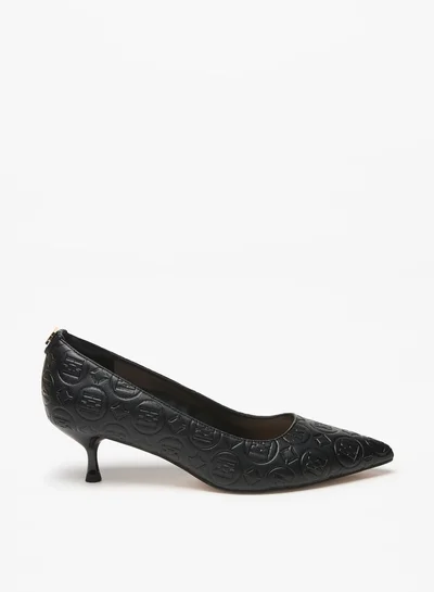 ELLE Women's Monogram Embossed Slip-On Pumps with Kitten Heels