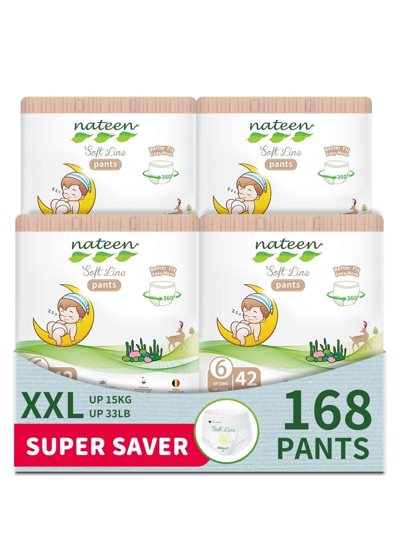 nateen حفاضات أطفال Nateen Soft Line، مقاس 6 (15+كجم)، مقاس XX-Large، سراويل حفاضات عدد 168، سراويل حفاضات أطفال فائقة النعومة وجيدة التهوية.  - Image 1